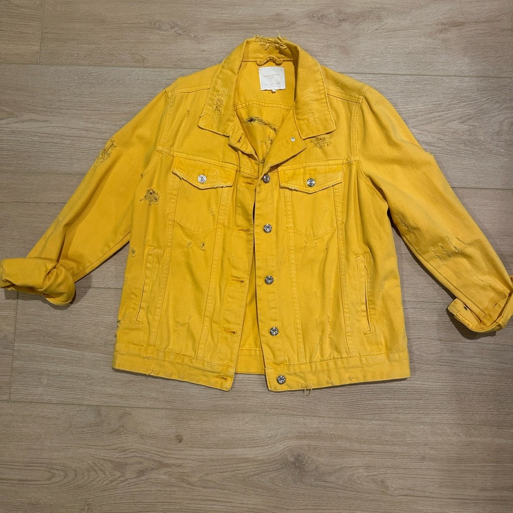 Zara Mustard Yellow Distressed Denim Jacket